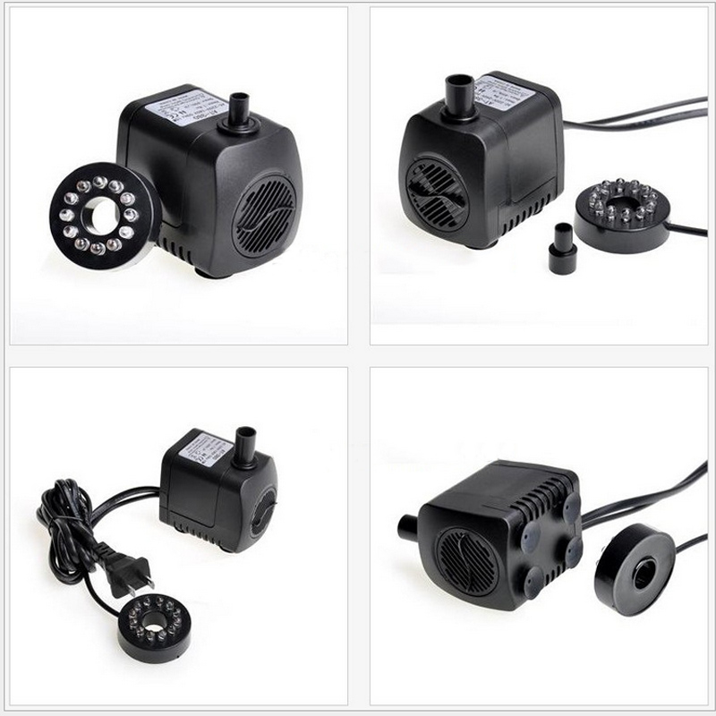 Máy bơm chìm 15W kèm đèn led nhiều màu cho đài phun nước mini, bể cảnh AT380