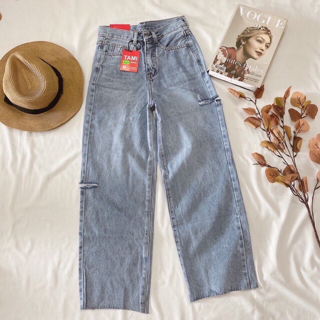 Quần Jeans Nữ Ống Rộng Phối Rách 270