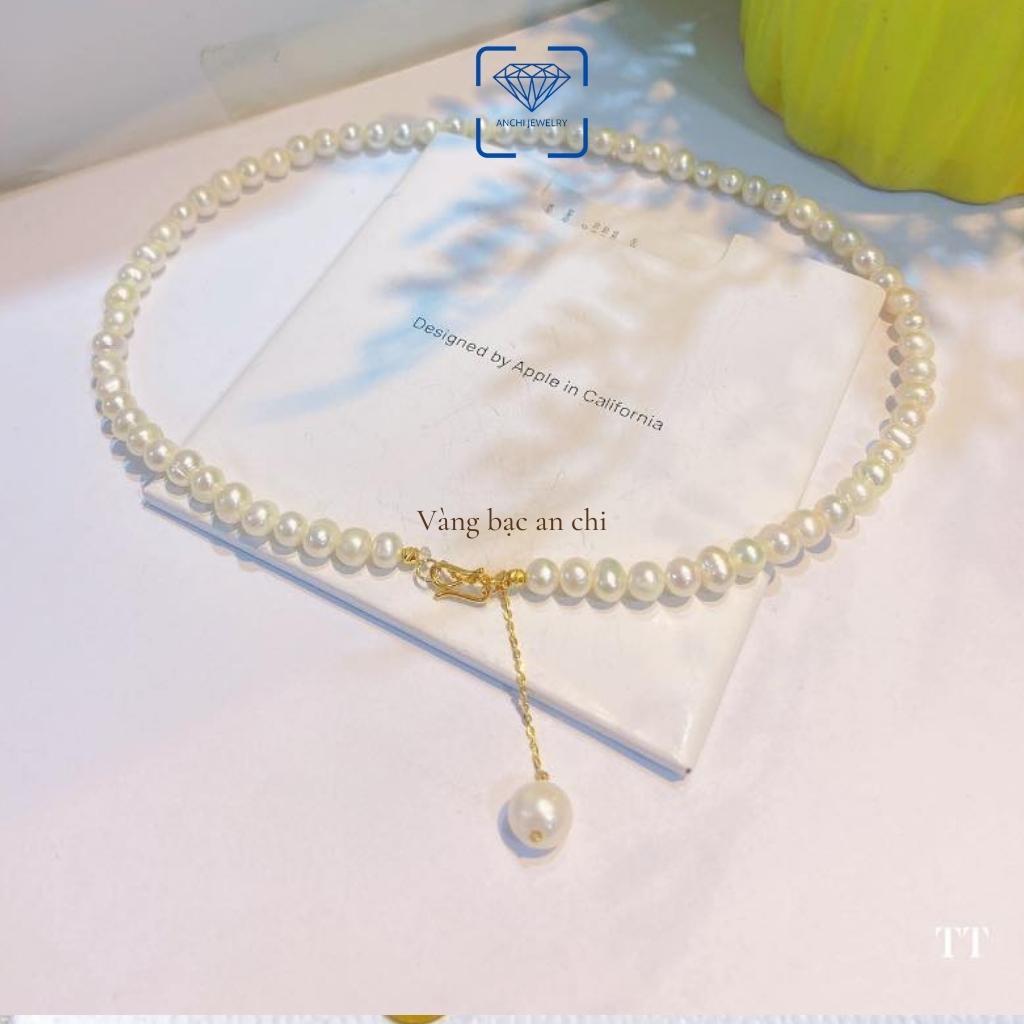 Vòng tay - Vòng cổ chocker trai thật 6mm mix dây khóa 10k, có giấy bảo hành của tiệm vàng. Trang sức Anchi