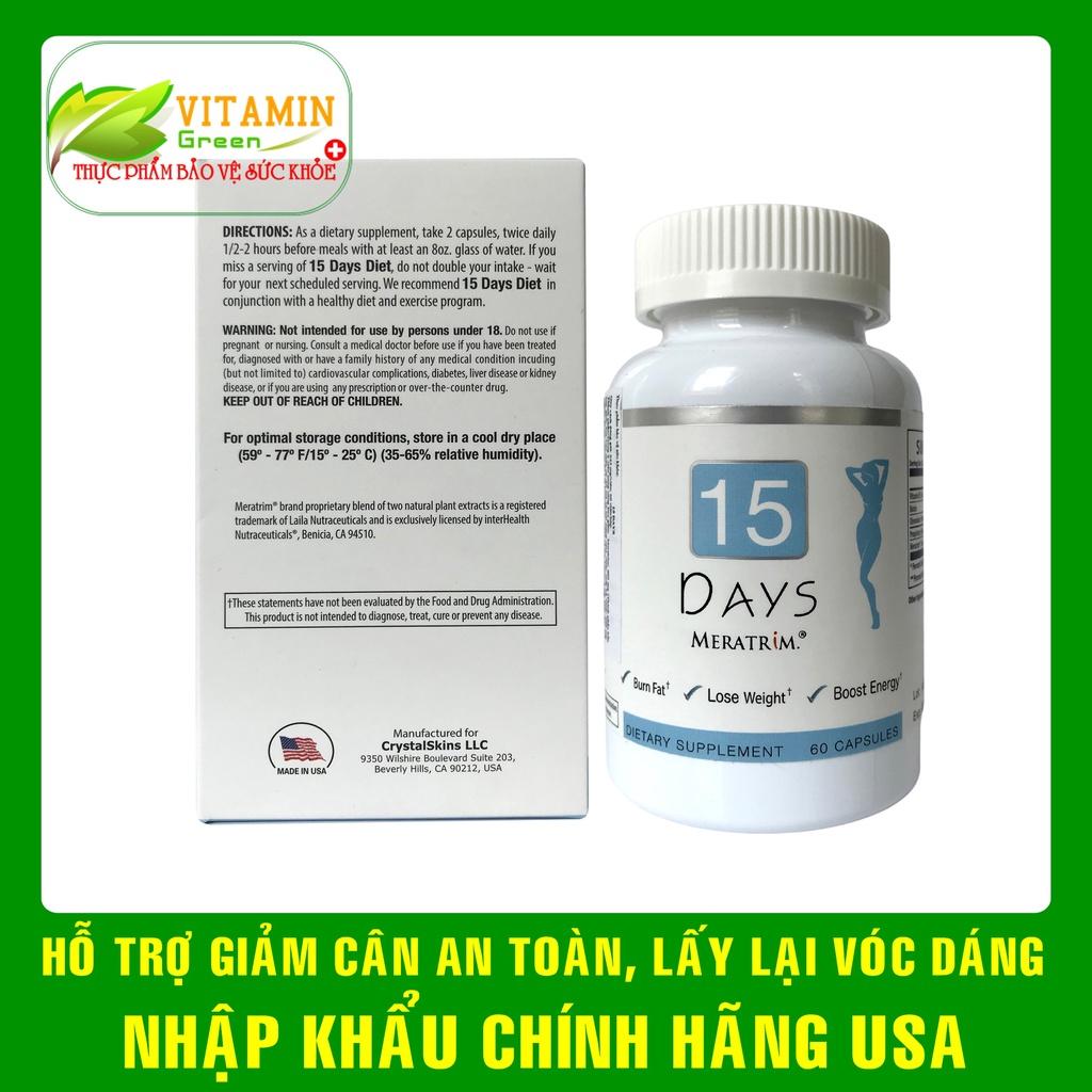 Viên uống giảm cân an toàn 15 Days Meratrim 60 viên hỗ trợ giảm béo từ thảo dược thiên nhiên | Nhập khẩu chính hãng Mỹ