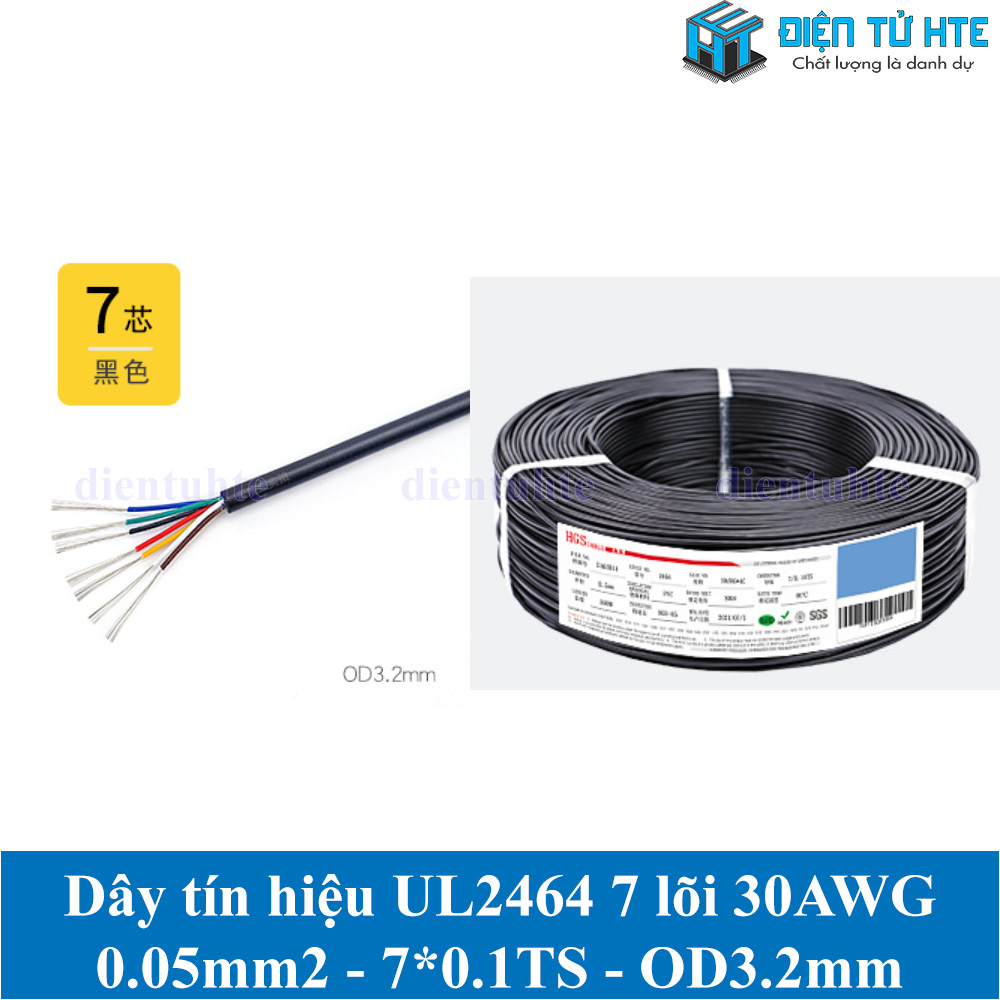 Dây tín hiệu 7 lõi 2464 30AWG 7*0.10TS vỏ PVC 80 độ OD 3.2mm (1 mét)