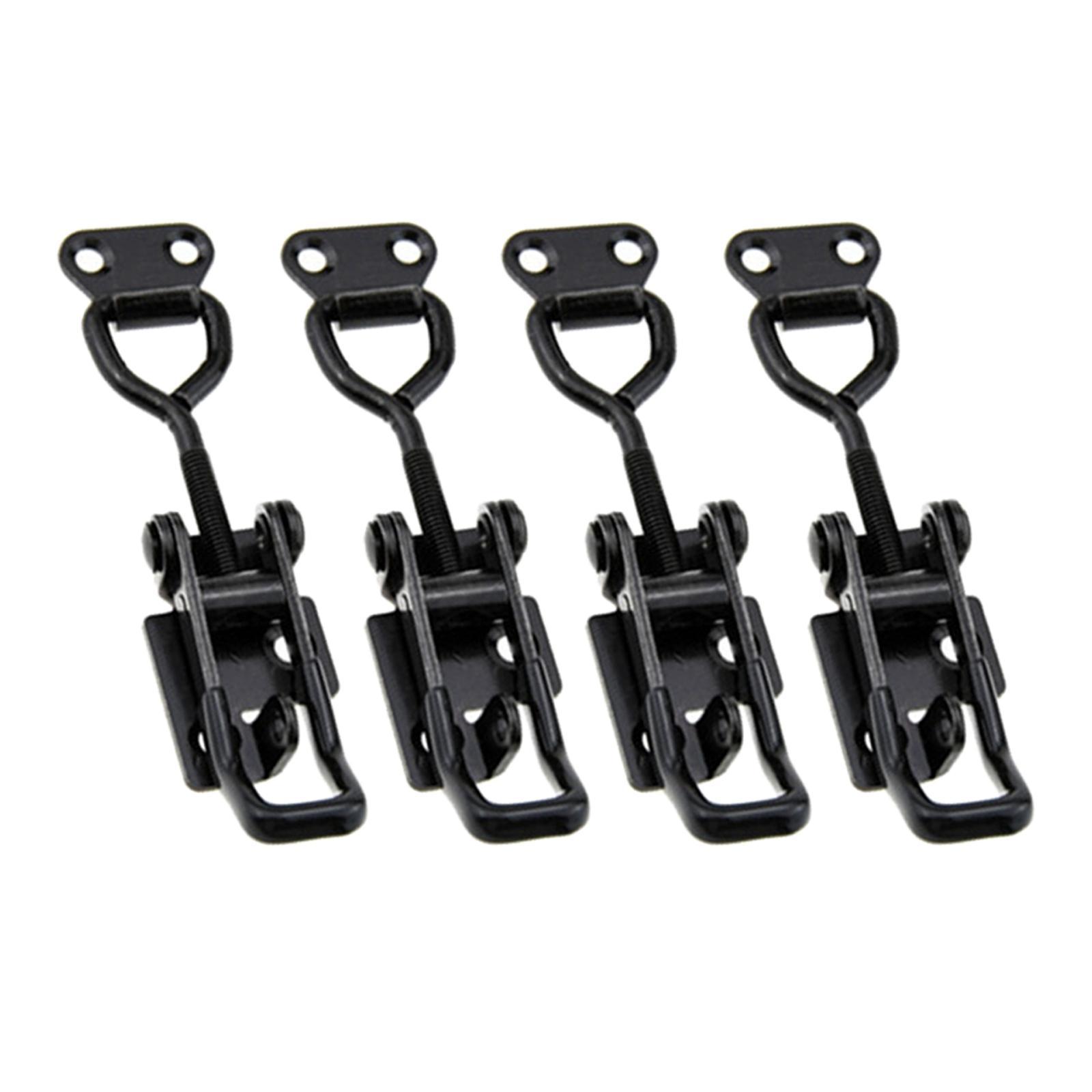 4x Toggle Clamps Cabinet Boxes Lever Handle Heavy Duty Toggle Hasp Hook Black Toggle Pull Adjustable for Wooden Box Case Trunk Tool Boxes Case