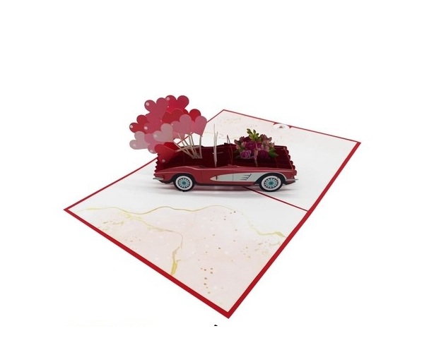 Thiệp 3D Pop Up Xe Cưới Just Married Đỏ – Thiệp Chúc Mừng Đám Cưới, Thiệp Wedding Độc Đáo, W07