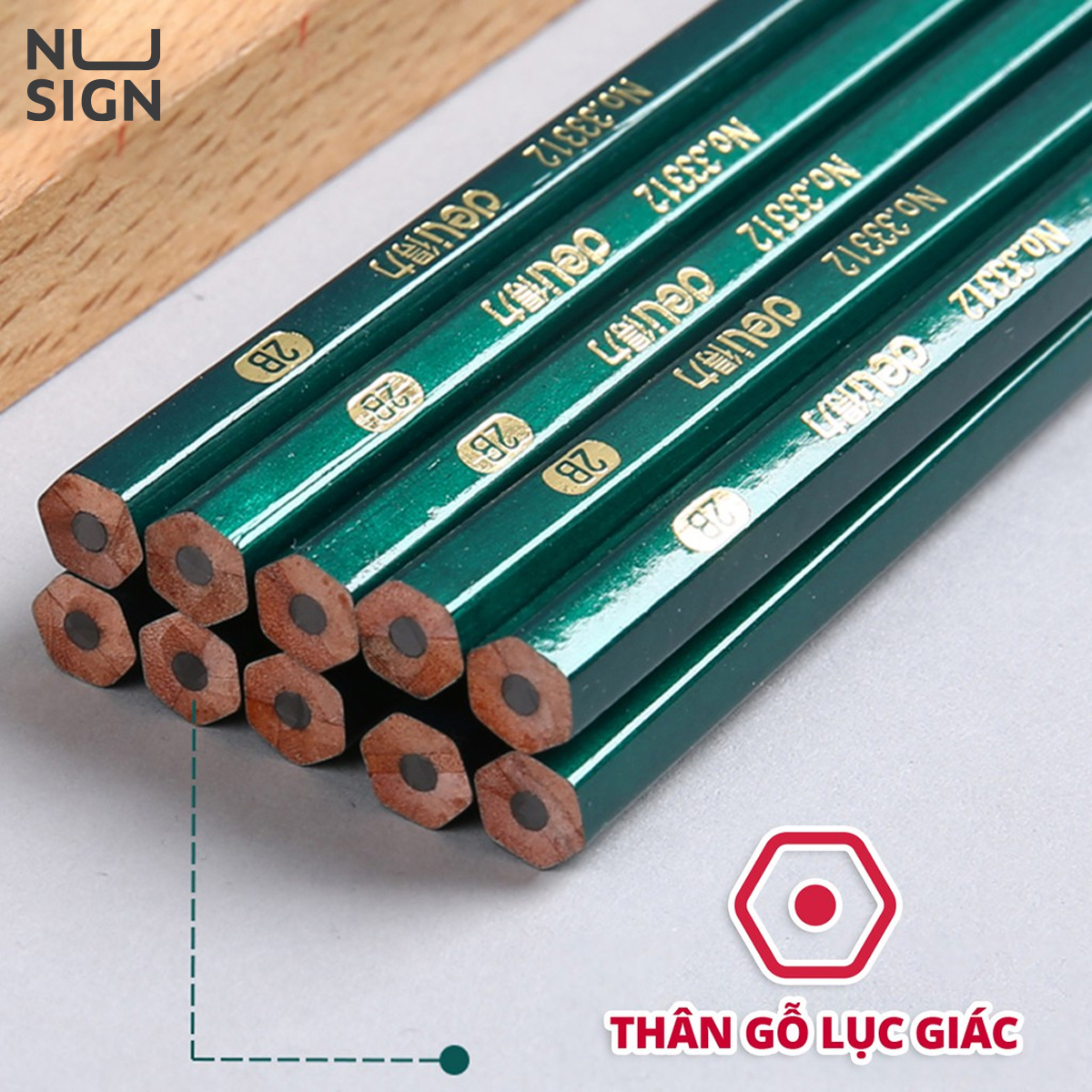 Bút Chì Lục Giác Nusign - Loại 2B/HB - 10 Chiếc/Hộp - 33311 / 33312