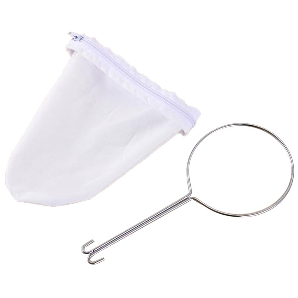 Stainless Steel Handle Coffee Tea Cloth Strainer Filter Sock Bag S