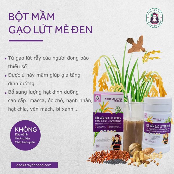 Bột mầm gạo lứt mè đen hộp 500g – Cô gái BH.NÔNG