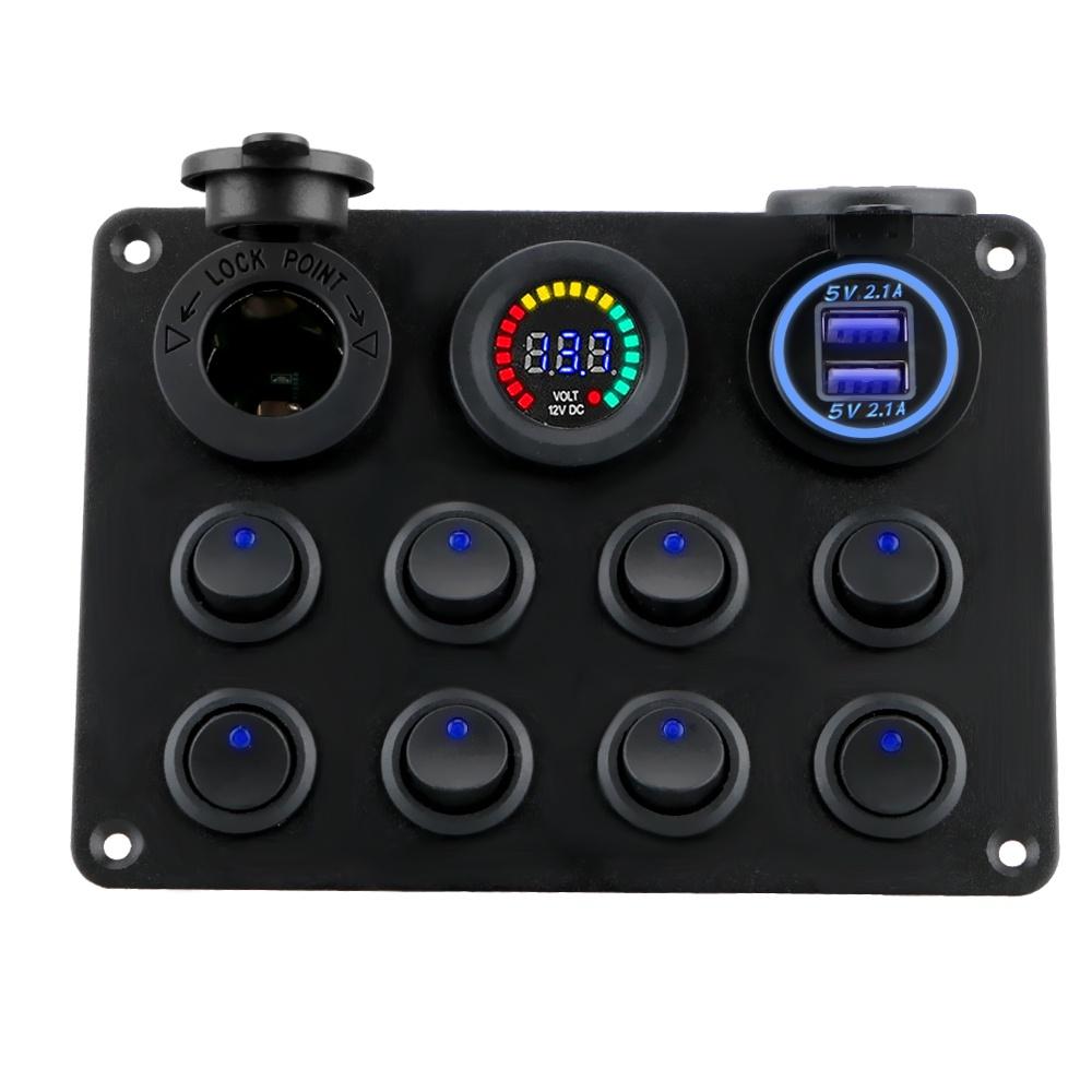 Bảng công tắc khởi động xe hơi/xe tải ATV UTV Caravan 8 Gang hai cổng USB 12-24V