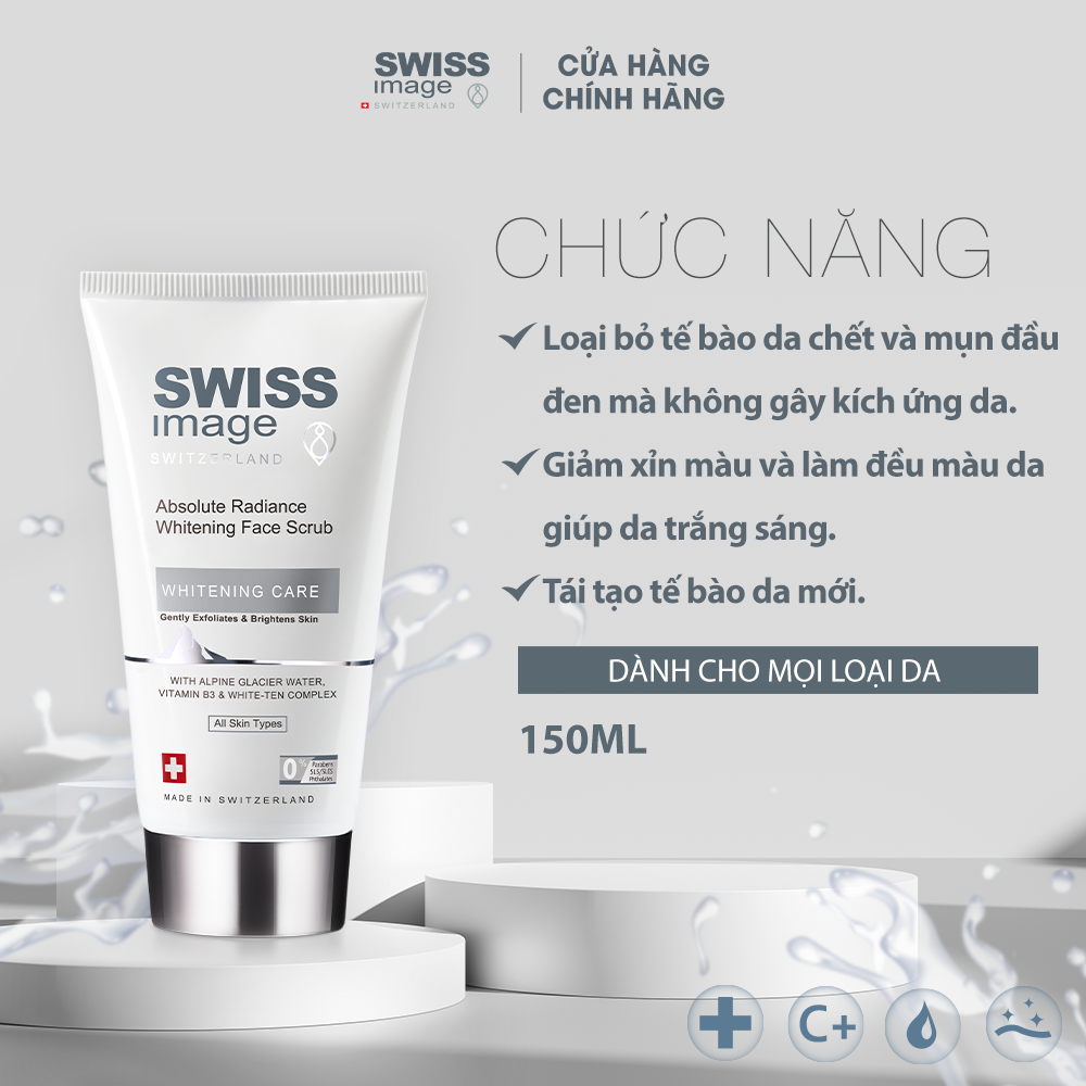 Tẩy tế bào chết dưỡng trắng cho mọi loại da Swiss Image Absolute Radiance Whitening Face Scrub 150ml