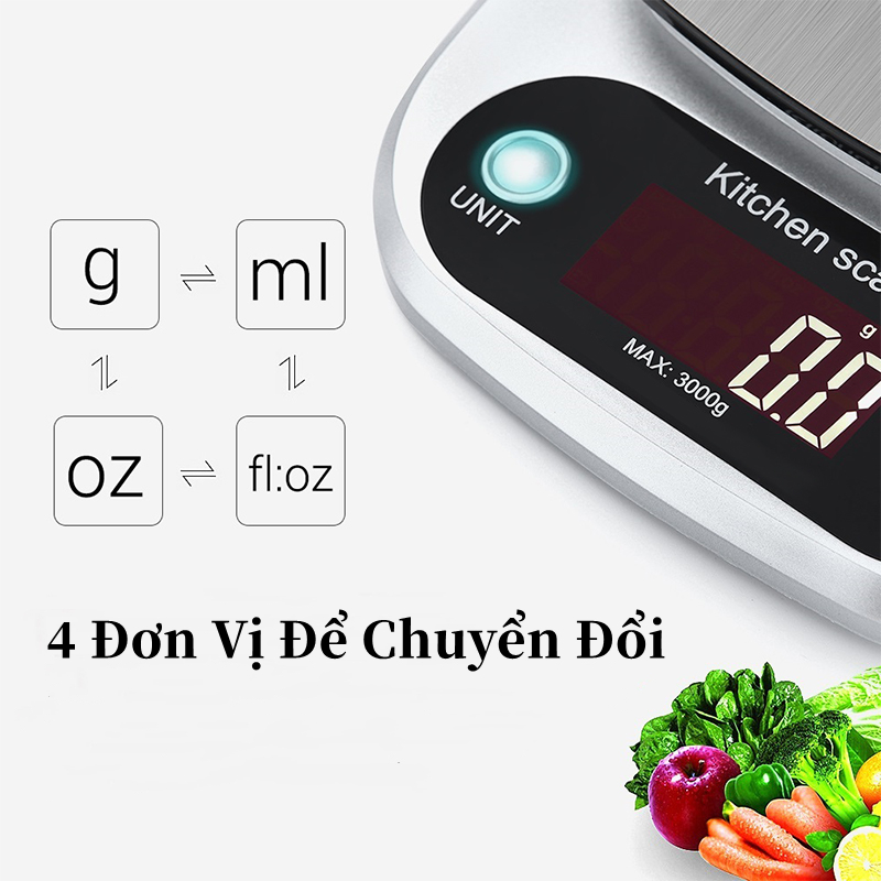 Cân tiểu ly điện tử nhà bếp mini định lượng 0.1g - 10kg làm bánh, độ chính xác cao cân thực phẩm, sử dụng 2 viên pin