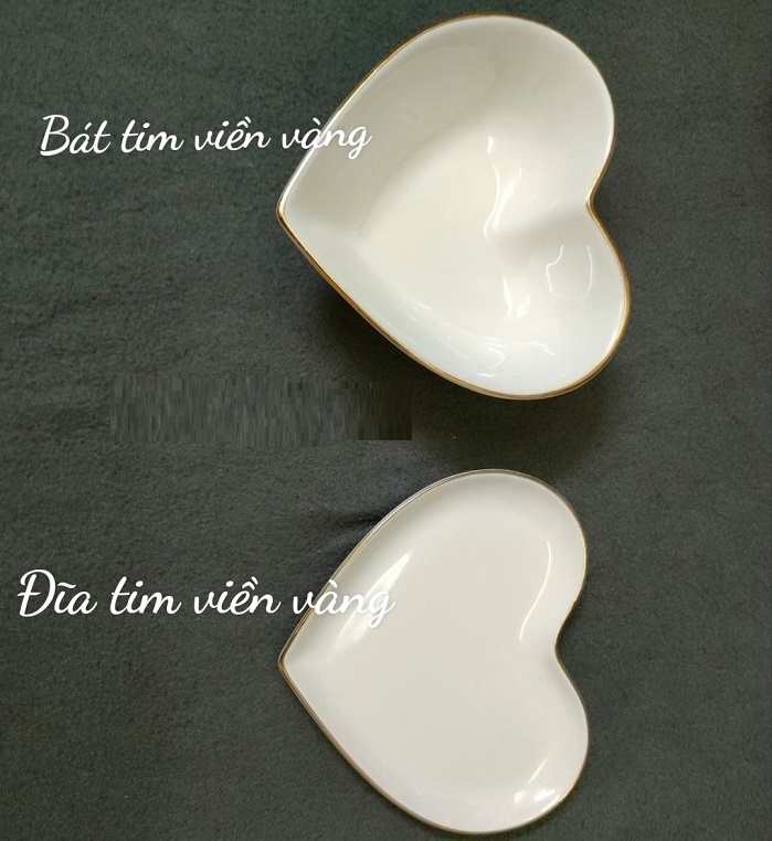 Đĩa tim sứ trắng viền vàng cao cấp