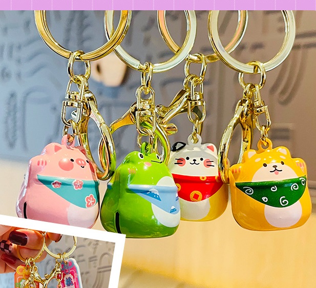 Móc khóa Chó, mèo, ếch, heo lắc kêu reng reng