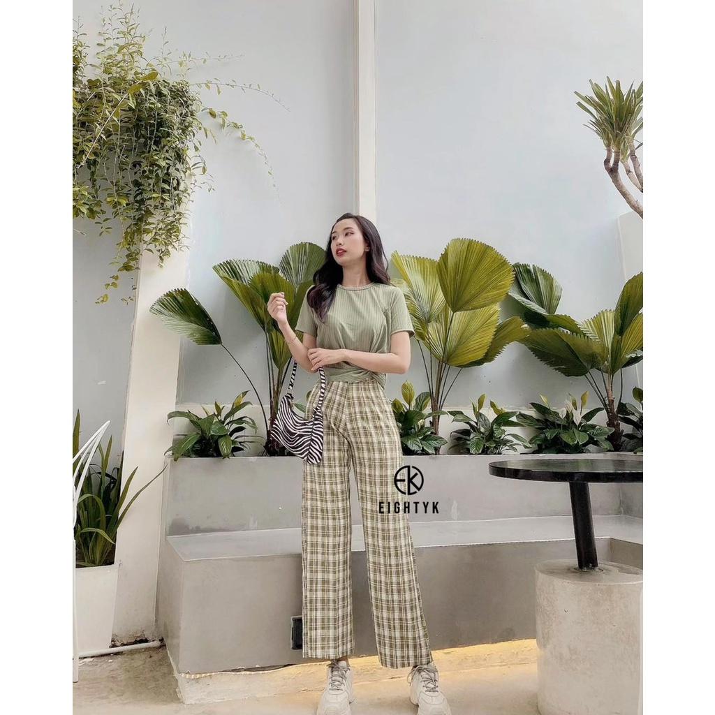 Quần Dài Cullotes Hoạ Tiết Caro