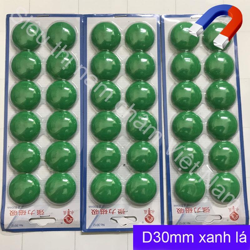 Vỉ nam châm 12 viên đính bảng siêu dính kích thước 30mm màu xanh lá