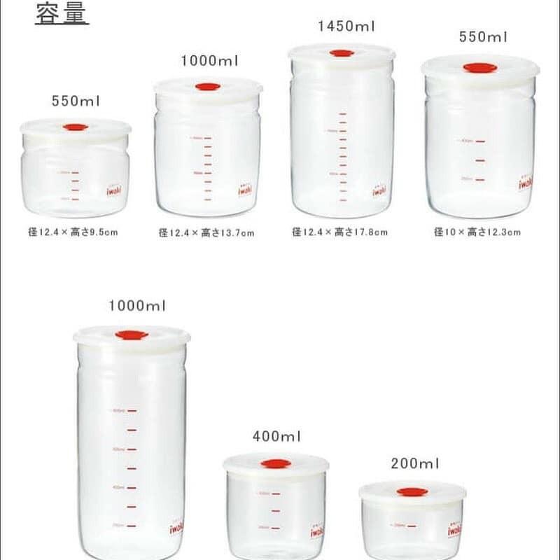 Hũ thủy tinh chịu nhiệt nắp hít Iwaki 550ml (cao)