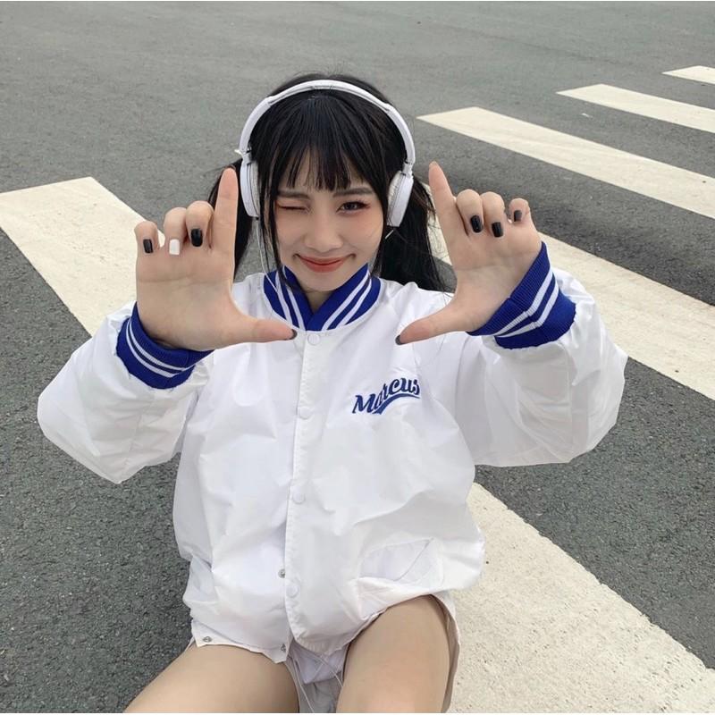 Áo Khoác Dù BOMBER MAR.CUS. Đen/Trắng Unisex (hình thật)