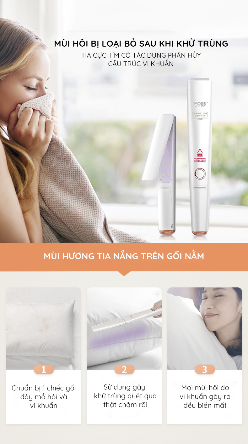 Máy tiệt trùng khử trùng bằng tia UV dạng gậy đa năng có thể gập lại gọn gàng để mang theo khi đi du lịch