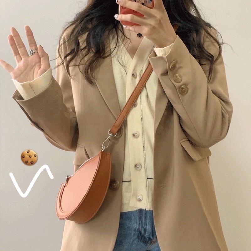 Áo blazer nữ nâu tây /be sữa quảng châu 2 lớp có đệm vai mẫu mới