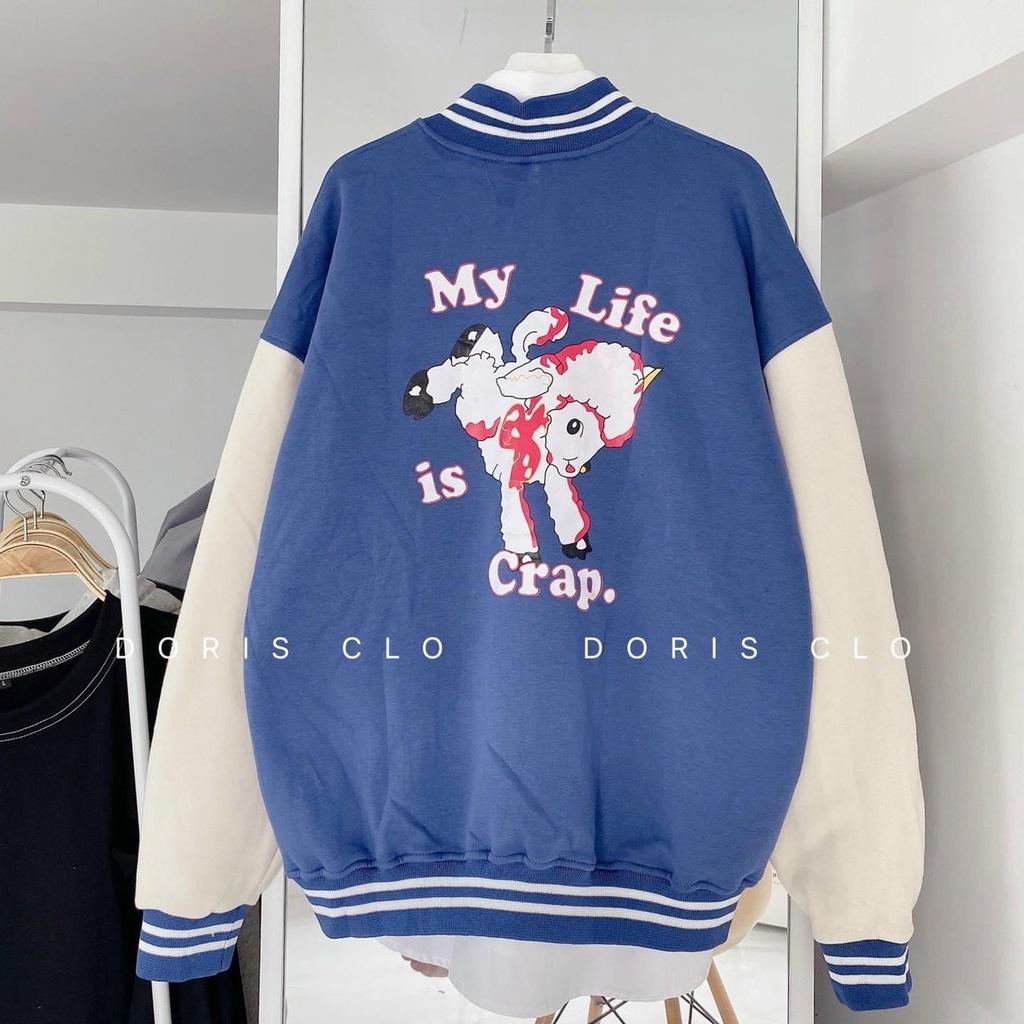 Áo cardigan thun nỉ ngoại in hình My Life Is Crap kiểu dán hàn quốc phong cách, ÁO KHOÁC CARDIGAN NỈ NGOẠI HÀN QUỐC