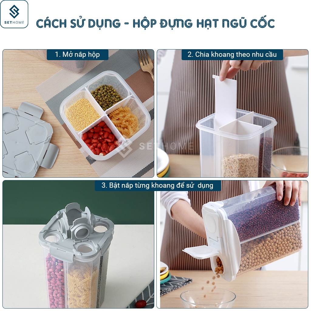 Hộp đựng hạt ngũ cốc - Hũ đựng đậu xanh, đồ khô, thực phẩm, có nắp đậy