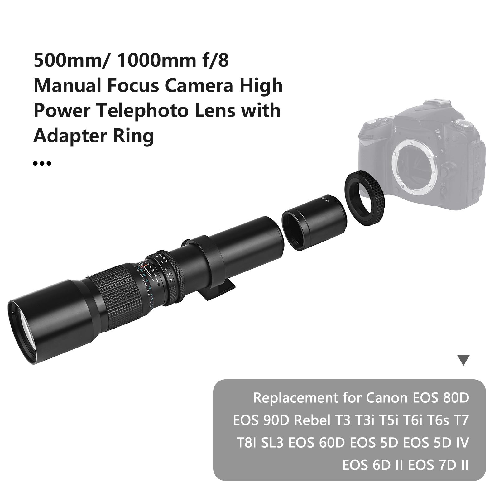Andoer 500mm/ 1000mm f/8 Manual Focus Camera Telephoto Lens with 2X Converter Lens Cover Lens Protector Carry Bag
