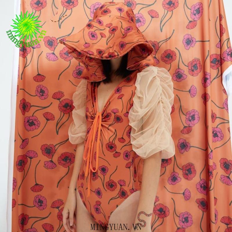 Bikini Liền Thân Tay Phồng Phong Cách Retro Cho Nữ