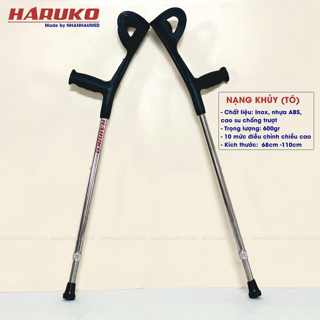 Nạng Khủy  Inox Cao Cấp Haruko, Nạng Khủy Điều Chỉnh Chiều Cao 10 Mứt Hỗ Trợ Tập Đi