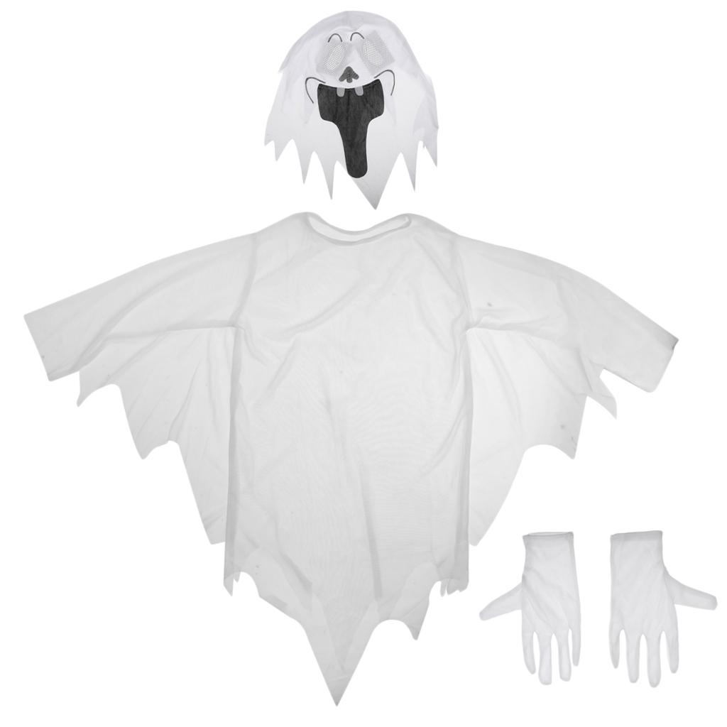 White Ghost Gown with Hoodie Mask and Gloves Child Halloween Costume