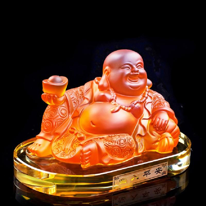 Tượng phật Di LẠc trên oto bằng hợp nhựa pha lê