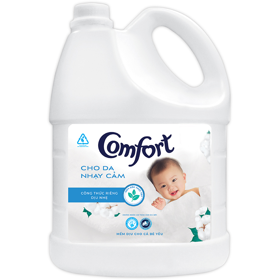 Nước xả vải em bé Comfort cho da nhạy cảm với công thức riêng dịu nhẹ 100% nguồn gốc thực vật, Chai 3.8L