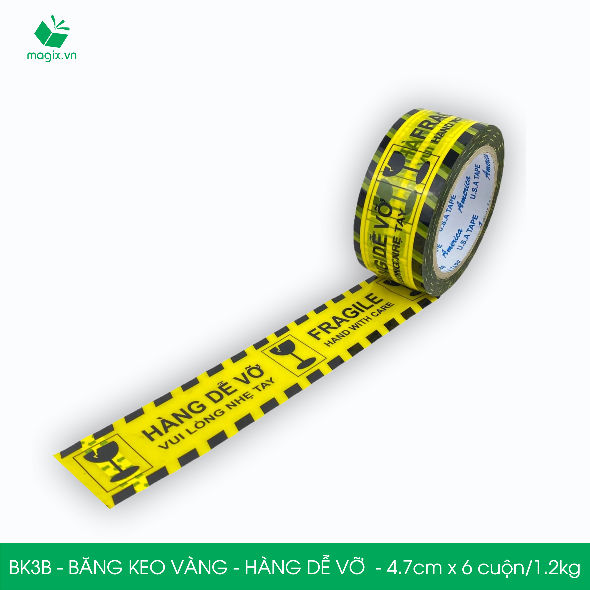 BK3B - COMBO 3 Cuộn băng keo HÀNG DỄ VỠ 4.7cm x 6 cuộn/1.2kg - Băng dính niêm phong đóng hàng