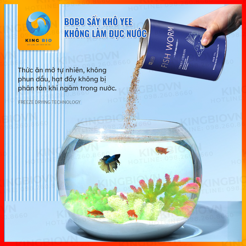 Bobo sấy khô Yee Fish Worm thức ăn đạm cao, giàu dinh dưỡng cho cá cảnh