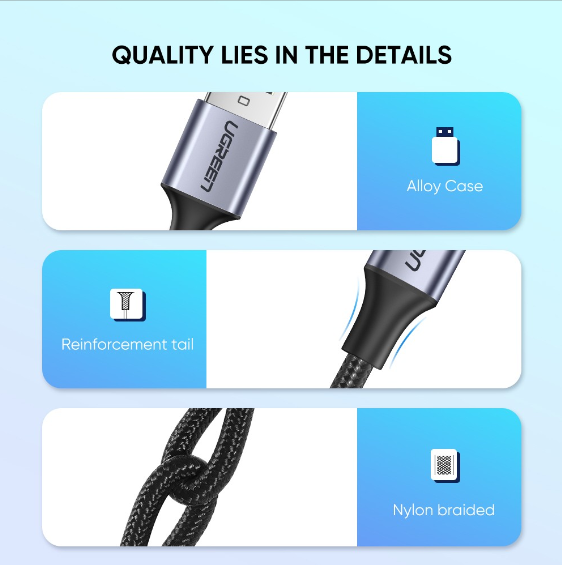 Cáp Sạc USB-C Ugreen 60408 Hỗ Trợ Sạc Nhanh QC 3.0 Dài 3M (Dây Bọc dù) - hàng chính hãng