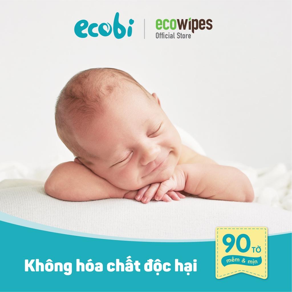 Thùng 96 túi khăn khô đa năng cho bé Ecobi gói 90 tờ có thể dùng thay khăn sữa an toàn cho trẻ sơ sinh