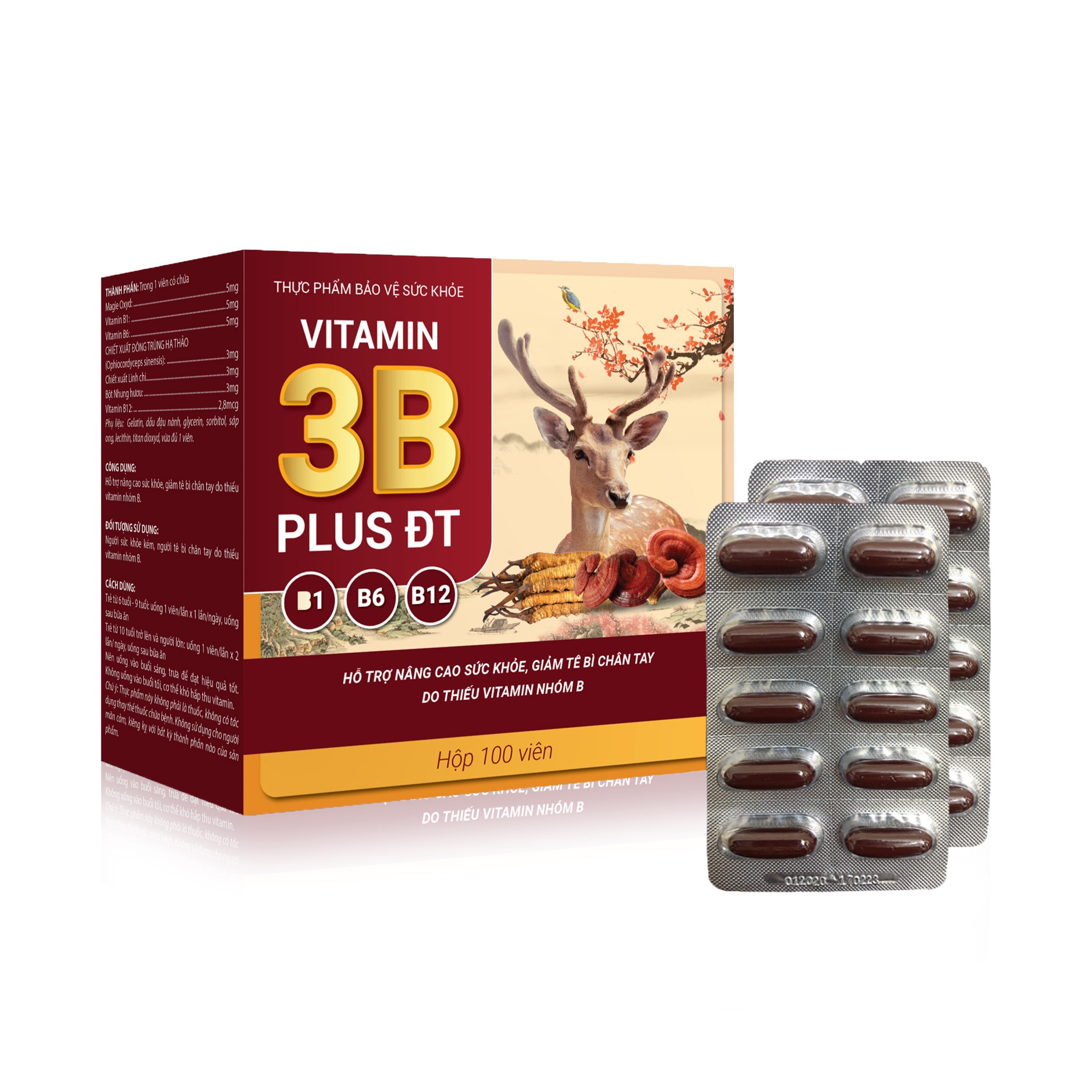 Viên Uống VITAMIN 3B PLUS ĐT Giúp Bổ Sung Vitamin B1,B6,B12 Hổ Trợ Nâng Cao Sức Khỏe, Giảm Tê Bì Chân Tay Hộp 100 Viên