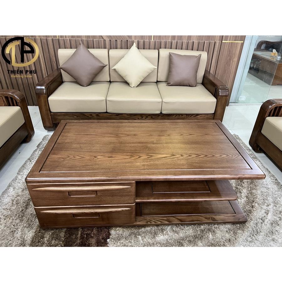 Bộ bàn ghế phòng khách sofa gỗ Sồi Nga 123 chỗ ngồi mã TP522