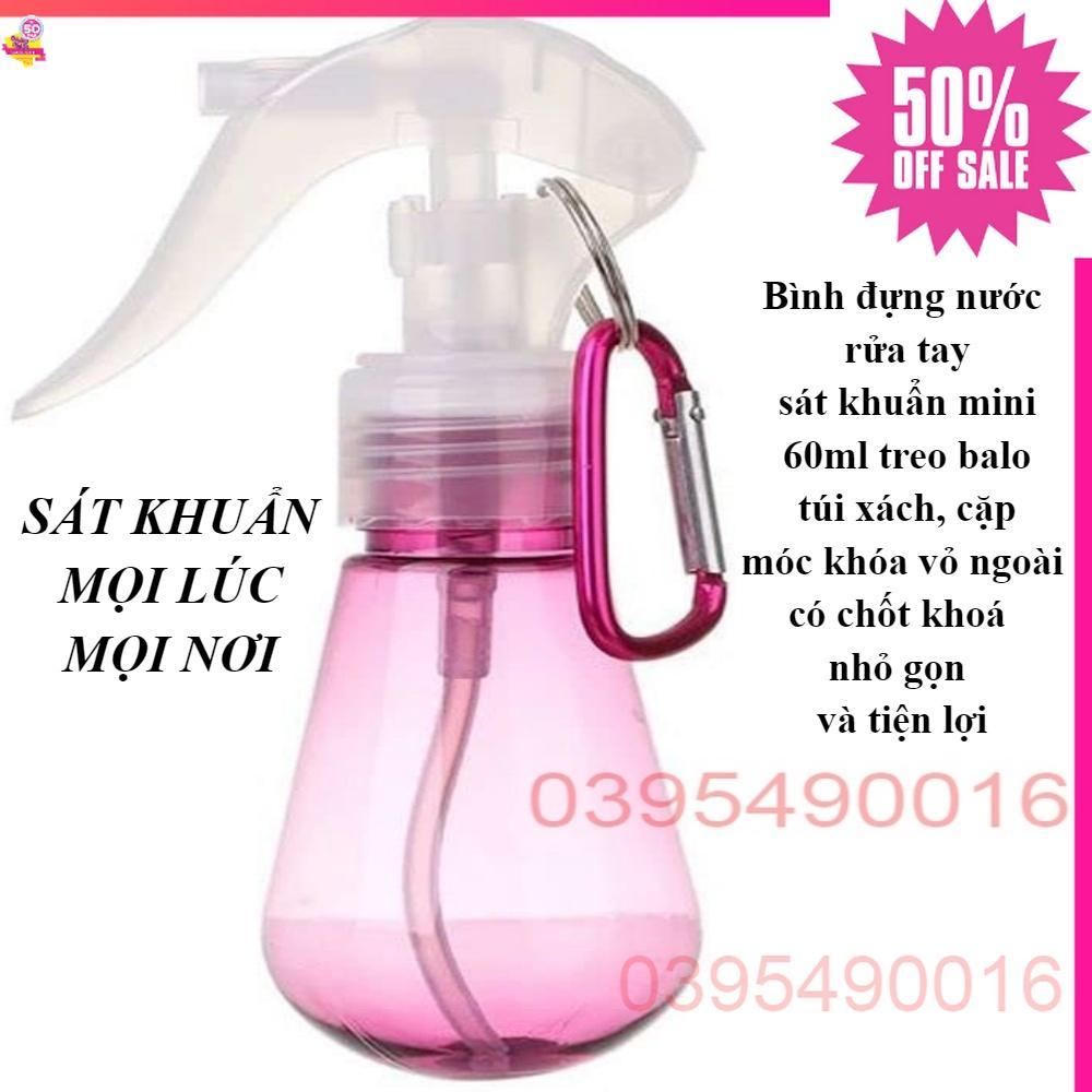 Bình đựng nước rửa tay sát khuẩn mini 60ml treo balo túi xách, cặp móc khóa vỏ ngoài có chốt khoá nhỏ gọn và tiện lợi