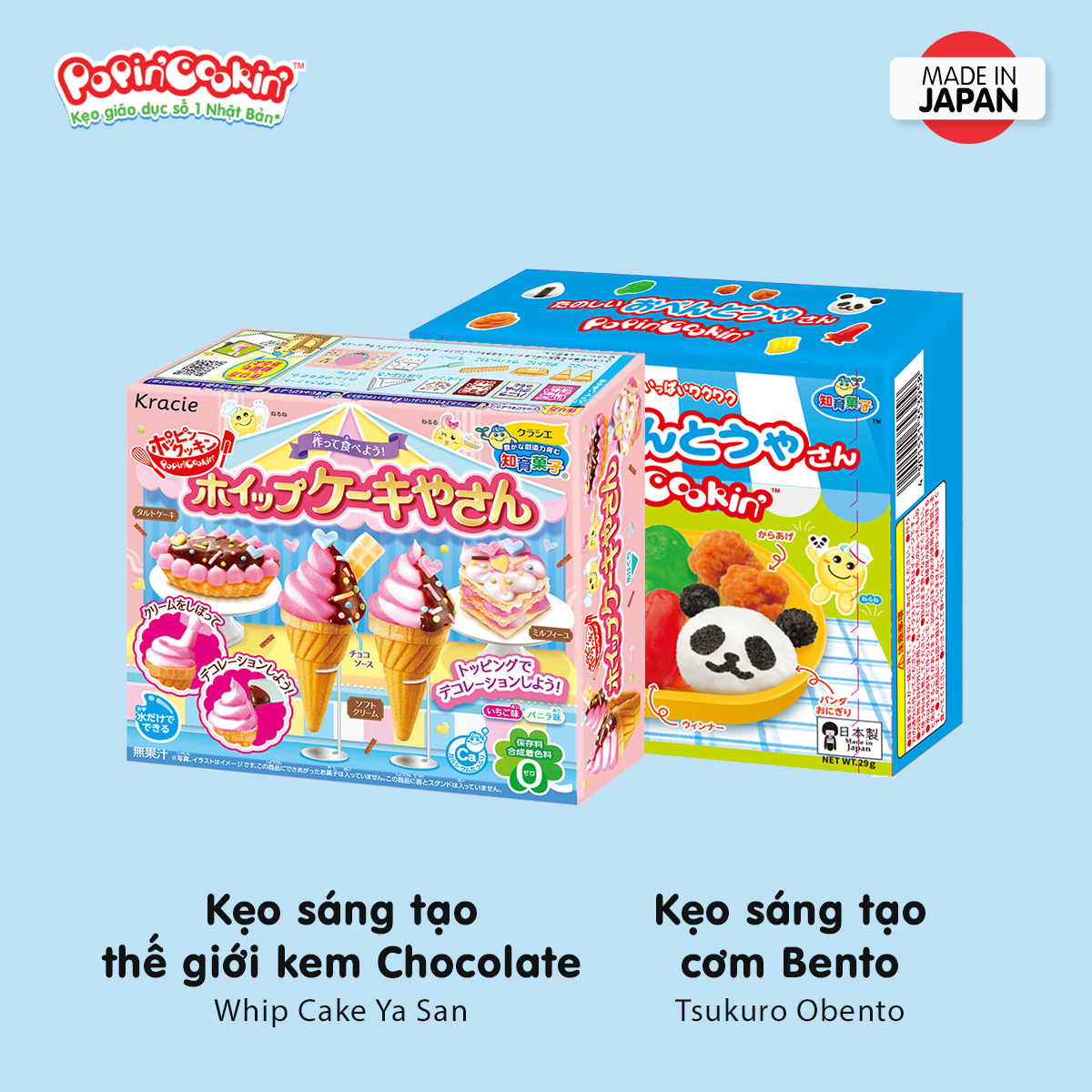 Combo 2 hộp kẹo Popin Cookin đồ chơi ăn được gồm: Kem Chocolate + Sushi / Cơm Bento / Bánh Donut