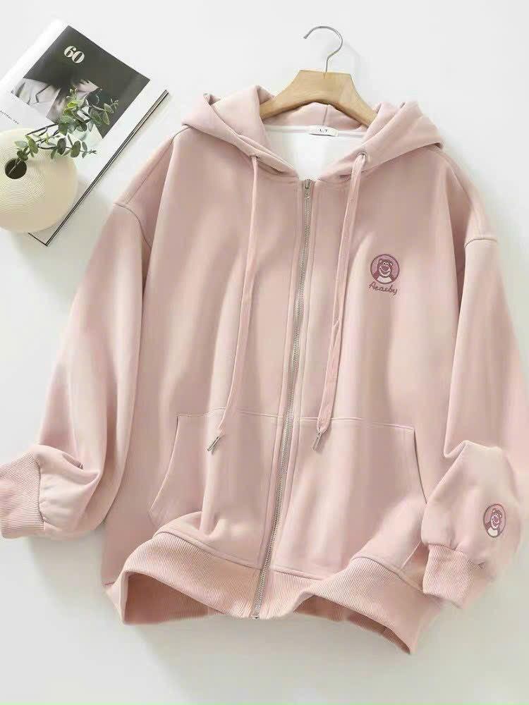 [HOT] Áo Khoác Hoodie Nam Nữ Form Rộng Có Nón Chống Nắng Thêu Hình Gấu Chất Liệu Nỉ Bông Mềm Mịn Hot Trend HTM FASHION - Kem