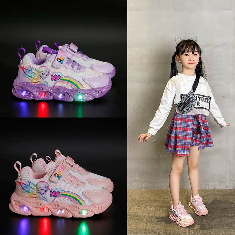 Giày thể thao bé gái có đèn phát sáng , in hình công chúa - Mẫu mới nhất TTL100