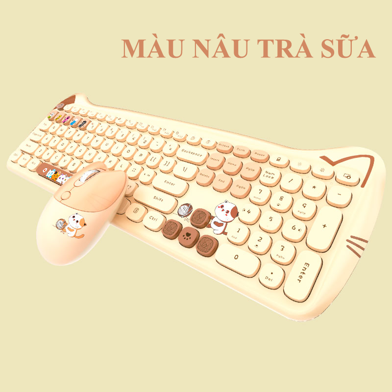 Bộ bàn phím và chuột không dây MOFII KITTY PLUS full size 104 phím với hình dáng tai mèo dễ thương kết nối bằng chip USB - HÀNG CHÍNH HÃNG