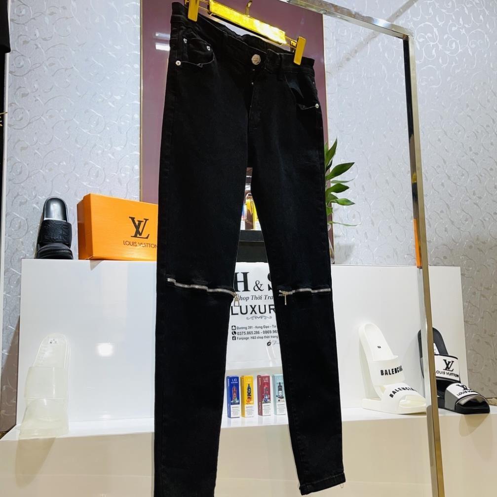 Quần Jean Khoá Gối Dáng Slim Fit, Jean nam đen