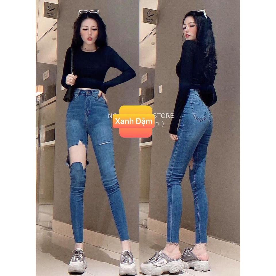 Quần jean nữ Rách Gối Co Giãn