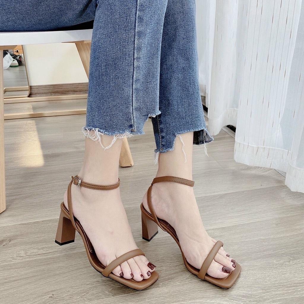 Sandal quai mảnh ngang gót trụ dẹp kiểu mới - 7P