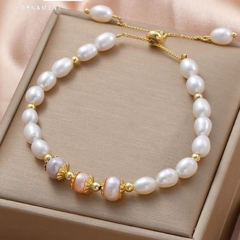 Vòng Tay Titan Gạo 4 Ly Mix Hạt Charm 3 Màu Dễ Thương - Trường Thịnh Ngọc Trai
