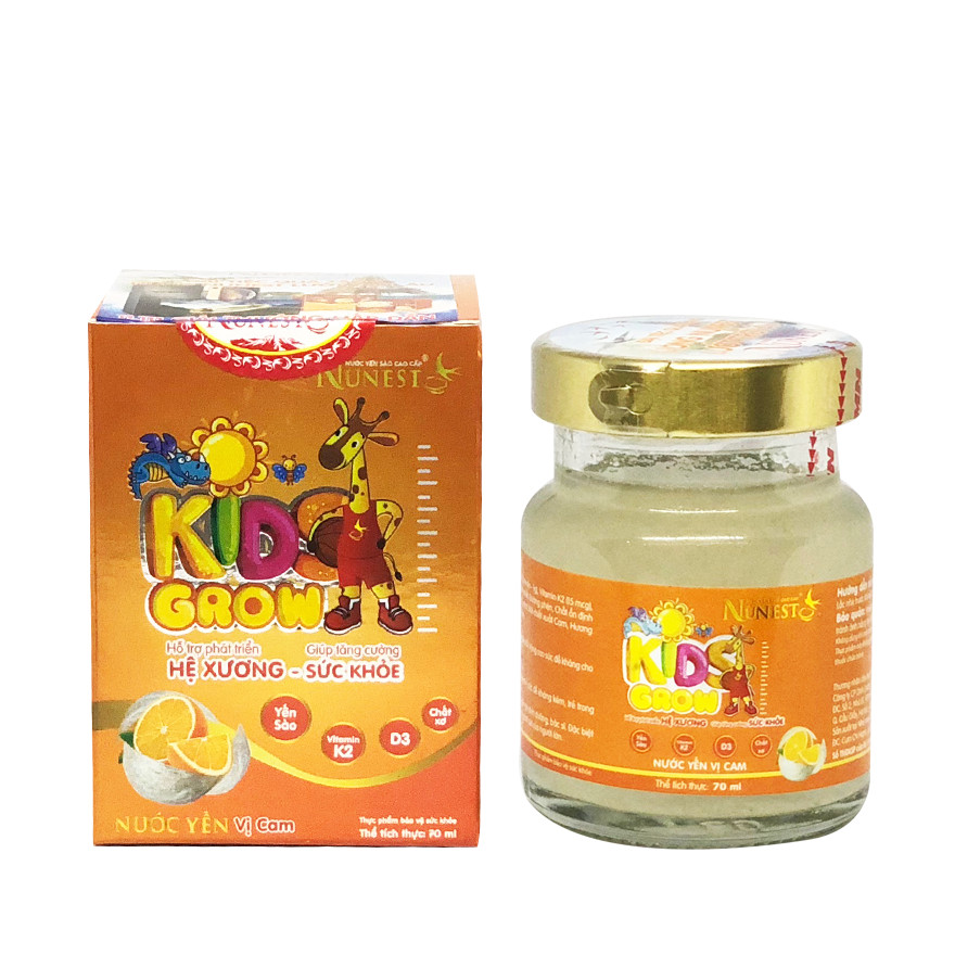 Lốc nước yến dinh dưỡng phát triển chiều cao cho bé Nunest Kid Grow vị Cam (6 lọ x 70ml)