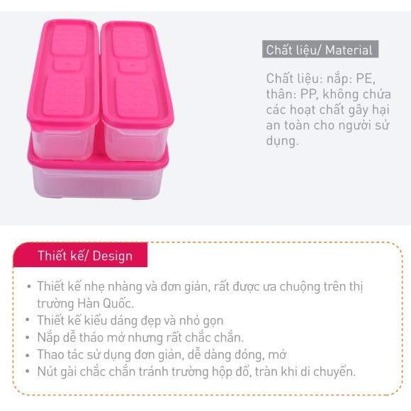 Combo 3 hộp nhựa đựng thực phẩm Hàn Quốc - Set 01 - Màu Hồng