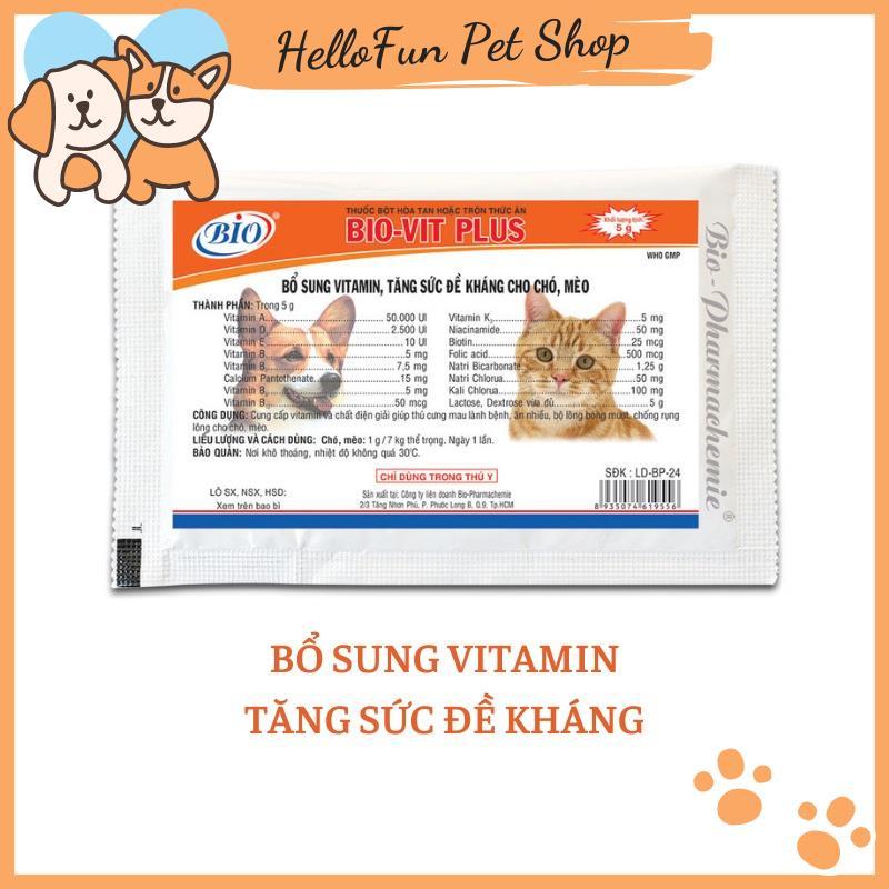 Vitamin dành cho chó mèo Bio-Vit Plus 5gr (Bổ sung Vitamin và tăng sức đề kháng cho thú cưng)