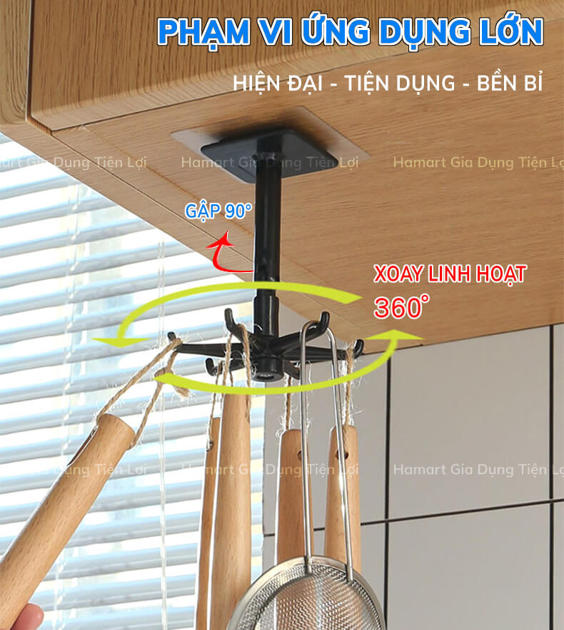 Giá Treo Đồ Nhà Bếp Móc 6IN1 XOAY 360° Nhà Tắm Đa Năng Kèm Miếng Dán Tường Siêu Dính