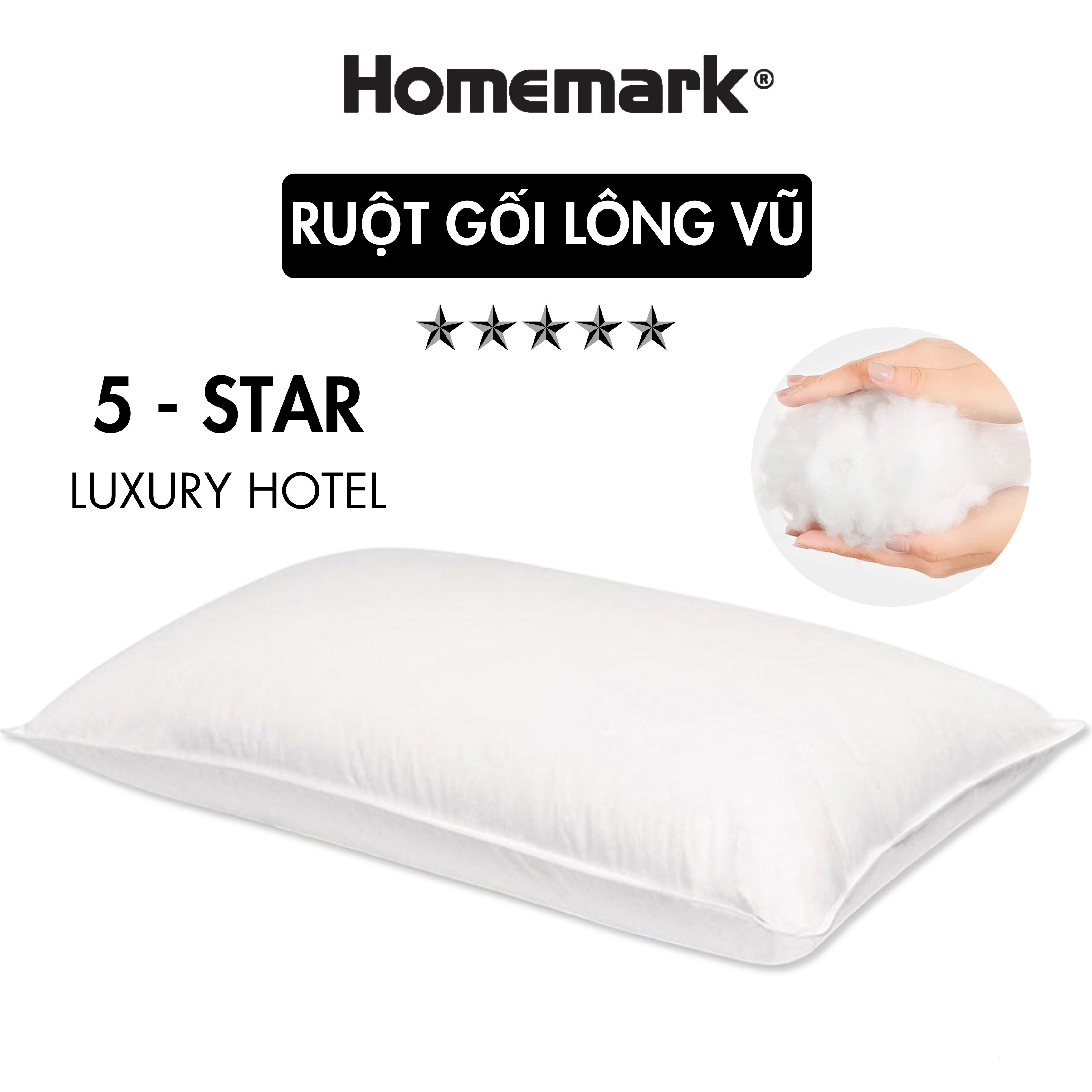Ruột Gối Microfiber Lông Vũ Nhân Tạo Homemark - Siêu Mềm, Chống Xẹp, Thoáng Khí, Kháng Khuẩn - 45X65