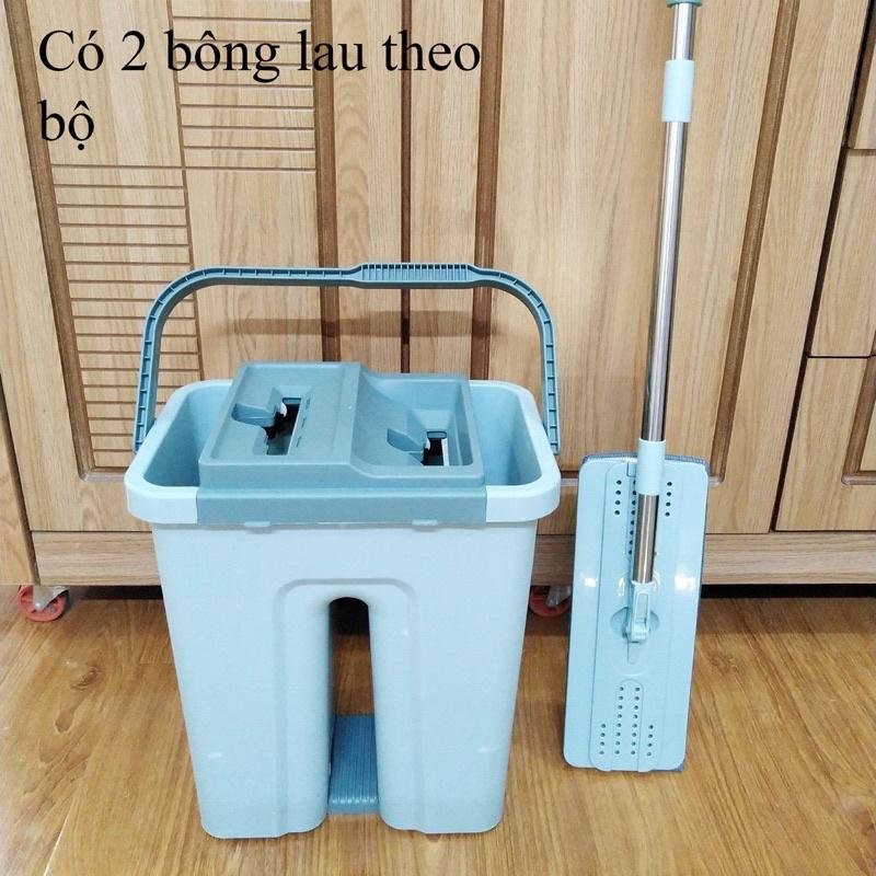 Bộ cây lau nhà chổi lau nhà thông minh xoay 360 độ, tự vắt kèm thùng loại to